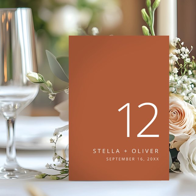 Moderne Elegante Rustikale Terracotta auf dem Mont Tischnummer (Modern Elegant Rustic Terracotta Wedding Table Number)