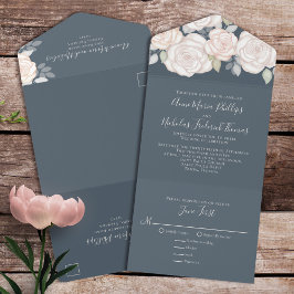 Moderne Elegante Rustikale Wasserfarbe Blütengrau All In One Einladung