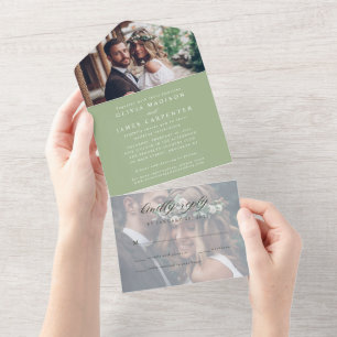 Moderne elegante Sage Green 2 Foto UAWG Wedding All In One Einladung