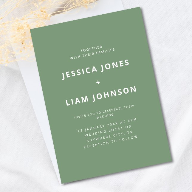 Moderne elegante Sage Green Minimalistisch Wedding Einladung (boho modern elegant chic greenery minimalist sage green and white wedding invitations, invites)