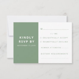 Moderne elegante Sage Green Minimalistisch Wedding RSVP Karte