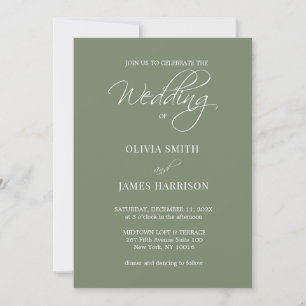 Moderne elegante Sage Green Script Einfache Hochze Einladung