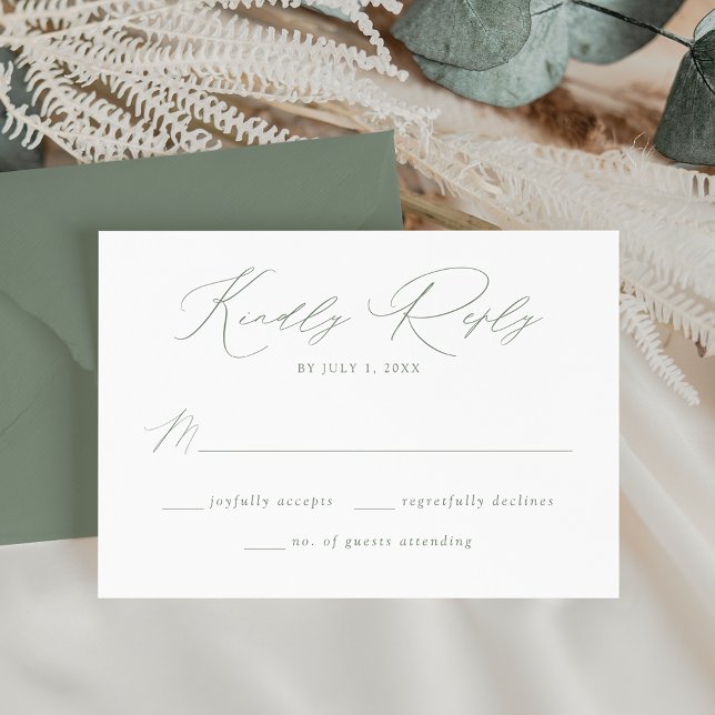Moderne, elegante Sage Green Script Hochzeit RSVP Karte (Von Creator hochgeladen)