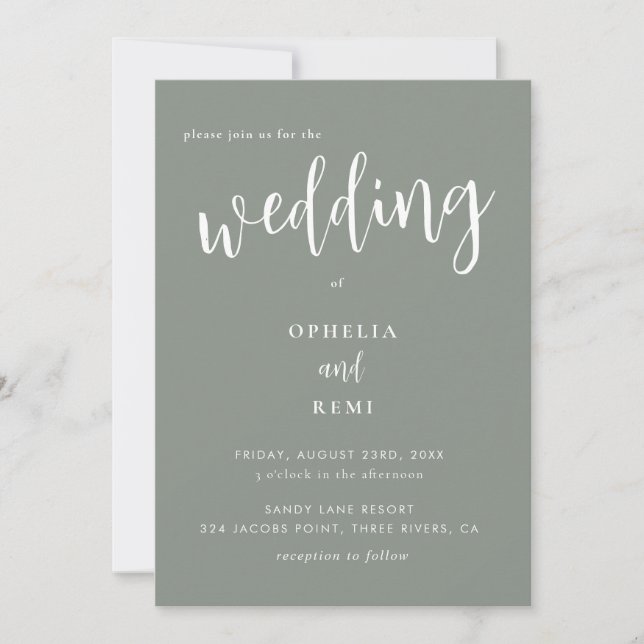 Moderne elegante Sage Green Simple Wedding Einladung (Vorderseite)