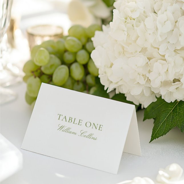 Moderne elegante Sage Green Wedding Platzkarte Tischnummer (Modern Elegant Sage Green Wedding Place Card)