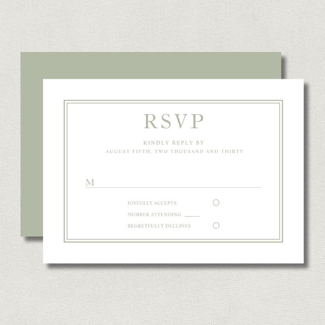 Moderne Elegante Sage Green Wedding RSVP Karte (Modern Elegant Sage Green Wedding RSVP Card)