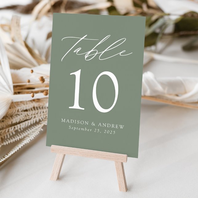 Moderne Elegante Sage Green Wedding Tischnummer (Von Creator hochgeladen)