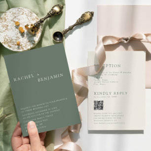 Moderne elegante Salbei-grüne Hochzeits-QR-Code-RS Einladung