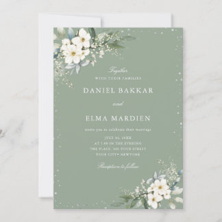 Moderne elegante salbeigrüne Boho-Floral-Hochzeit Einladung