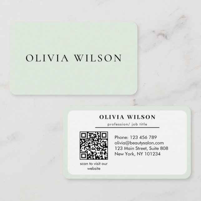 Moderne elegante Salon-Initialen weißer QR-Code  Visitenkarte (Vorne/Hinten)