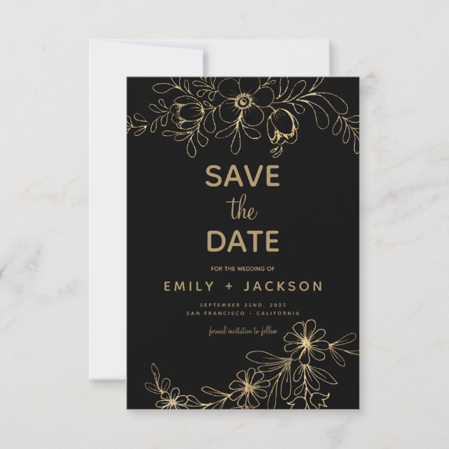 Moderne Elegante Save the Date Schwarze Gold (Vorderseite)