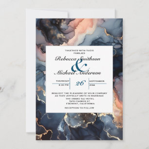 Moderne Elegante schicke Navy Blue & Peach Marmor Einladung