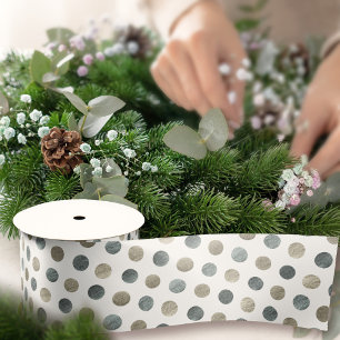 Moderne elegante, schlichte, weiße Silberpolka-Pun Satinband