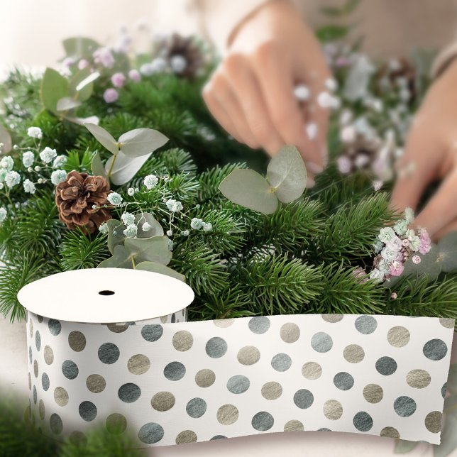 Moderne elegante, schlichte, weiße Silberpolka-Pun Satinband (Von Creator hochgeladen)