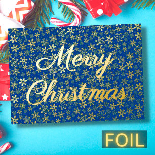 Moderne elegante Schneeflocke Frohe Weihnachtsnach Folien Feiertagskarte