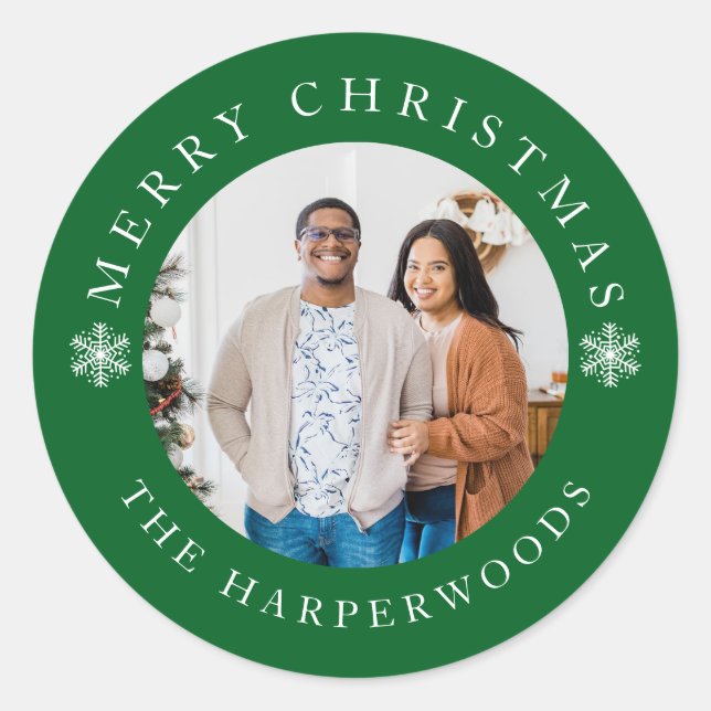 Moderne Elegante Schneeflocken Weihnachten Familie Runder Aufkleber (Vorderseite)