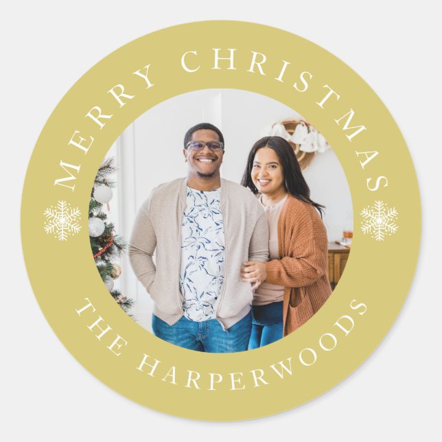 Moderne Elegante Schneeflocken Weihnachten Familie Runder Aufkleber (Vorderseite)