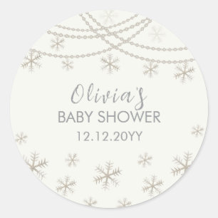 Moderne Elegante Schneeflocken Winter Baby Dusche Runder Aufkleber