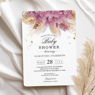 Moderne elegante Schönheit rosa Orchidee & Pampas  Einladung