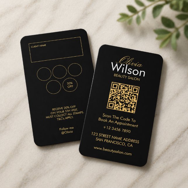 Moderne elegante Schönheitssalon-Monogramm-QR-Code Visitenkarte (Von Creator hochgeladen)