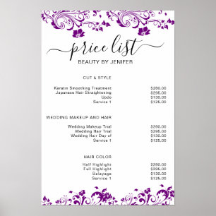 Moderne elegante Schönheitssalon-Preisliste Poster