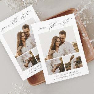 Moderne elegante Schrift 3 Foto-Collage Save The D Magneteinladung
