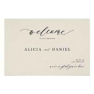 Moderne elegante Schrift Elfenbein Hochzeits-Willk Poster