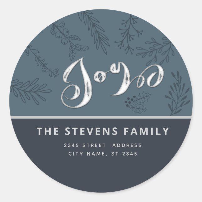 Moderne, elegante Schrift Freude Winter botanische Runder Aufkleber (Vorderseite)