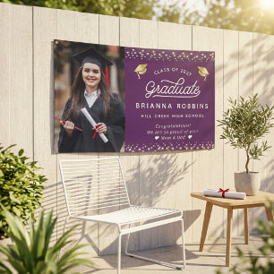 Moderne elegante Schrift Gold Abschlussfoto Lila Banner