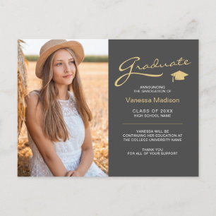 Moderne elegante Schrift Grau & Gold   2 Foto-Grad Postkarte