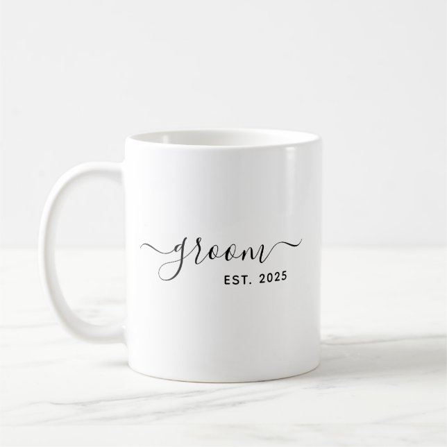 moderne, elegante Schrift Groom Kaffeetasse (Links)