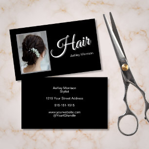 Moderne elegante Schrift Haarstylist Schwarz Visitenkarte