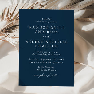 Moderne elegante Schrift Navy-Hochzeit Einladung