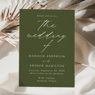 Moderne elegante Schrift Olivegrüne Hochzeit Einladung