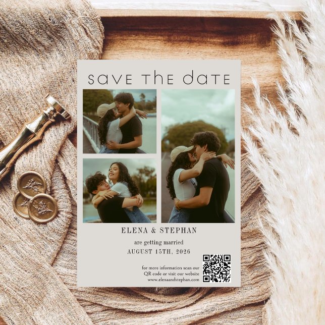 Moderne elegante Schrift-QR-Code-Hochzeit Save The Date (Von Creator hochgeladen)