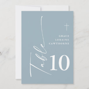 Moderne elegante Schrift schmutzigblaue Tischnumme Einladung