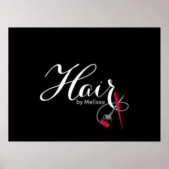 Moderne, elegante Schrift Schwarz & Weiß Haare Sty Poster (Vorne)