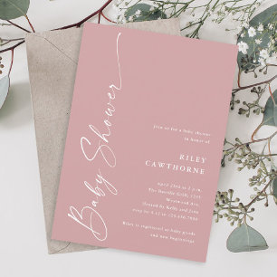Moderne elegante Schrift Staubiges Rosa Mädchen-Ba Einladung