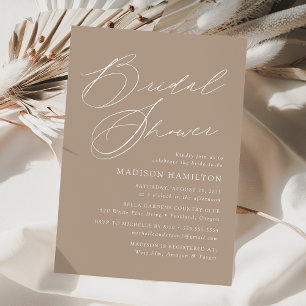 Moderne elegante Schrift Taupe-Brautparty Einladung