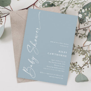 Moderne elegante Schriftart Staubblau Babyparty Einladung