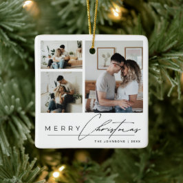 Moderne elegante Schriftfamilienfoto Frohe Weihnac Keramikornament