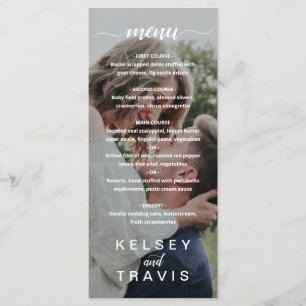 Moderne elegante Schriftfoto-Hochzeit Menükarte