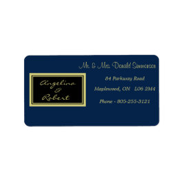Moderne elegante Schwarz-Blau-Gold-Script-Hochzeit Adressaufkleber