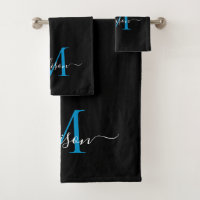 Moderne elegante schwarz-blaue Monogram-Skriptbeze