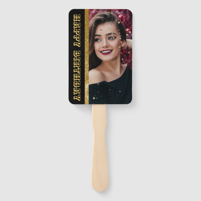 Moderne elegante schwarz-goldene süße 16 Hand f Fächer (Rückseite)