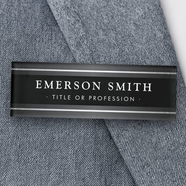 Moderne, elegante Schwarz-Grau-Technik Namenschild (Elegant black and gray modern name tag)