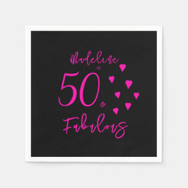 Moderne elegante schwarz-heiße rosa Herzen 50. Geb Serviette