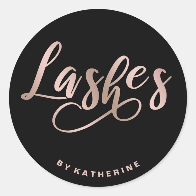 Moderne, elegante Schwarz-Rose-Gold-Verlängerung Runder Aufkleber (Vorderseite)