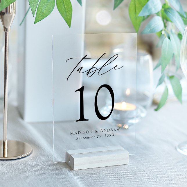 Moderne, elegante Schwarz-Script-Acrylic-Tischnumm Acryleinladungen (Please note: this table card does not come with a stand.)