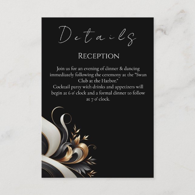 Moderne Elegante Schwarz und Gold Begleitkarte (Vorderseite)